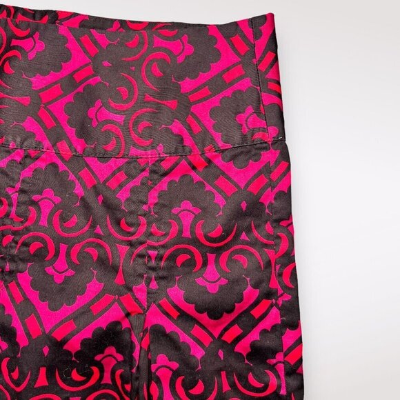 H&M Black Pink Red A Line Mini Skirt Retro Patterned Cotton Mod Style Size 6 - Picture 8 of 8